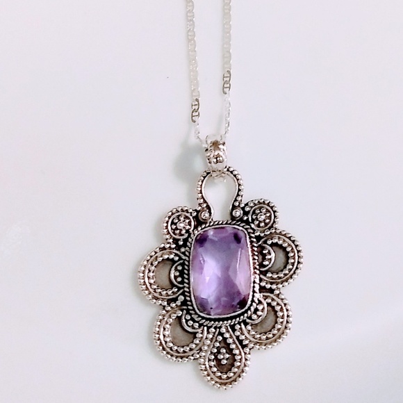 CREATED ALEXANDRITE 925 STERLING SILVER NECKLACE - Picture 4 of 6